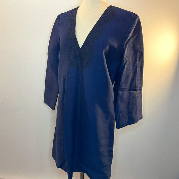 C. WONDER Women's Indigo Blue V-Neck Embellished Dress-  Size 10 - NWT $178 - Picture 1 of 5